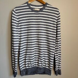 Celio Mens Striped Knit Sweater Navy Blue White Cotton Blend Casual Top‎ M